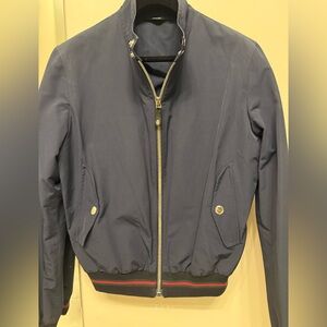 Gucci Navy Bomber Jacket with Red and Green Accents